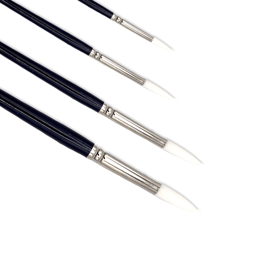 [NB 789-S4] White Synthetic Hair Brushes with Short Handle - Set of 4 Round Brushes