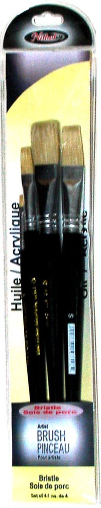 [NB SB4] Eterna - White Hog Bristle Brush with Short Handle - Set Of 4 Bright Brushes