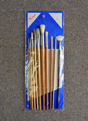 [ET 12] Eterna - White Hog Bristle Brush with Long Handle - Set of 12