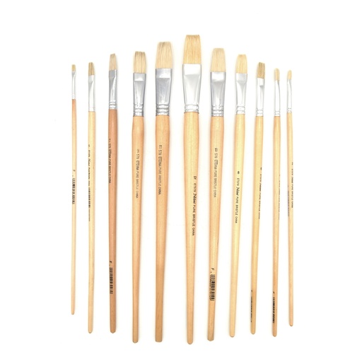 [ET 579-11] Eterna - White Hog Bristle Brush with Long Handle - Flat #11