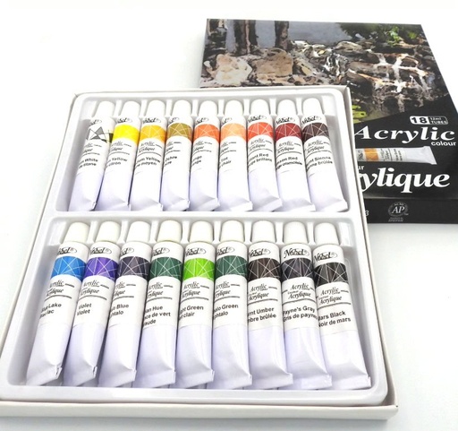 [NB 18A] Nobel Peinture acrylique de qualité professionnelle ensemble de 18 tubes - 12 ml