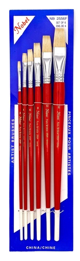 [NB 2556F] White Hog Bristle Brush - Set of 6 Flat Brushes