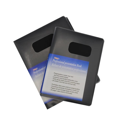 [FC PU-1417] Livre de présentation professionnel en similicuir - 24 feuilles avec insert noir, 14" x 17"