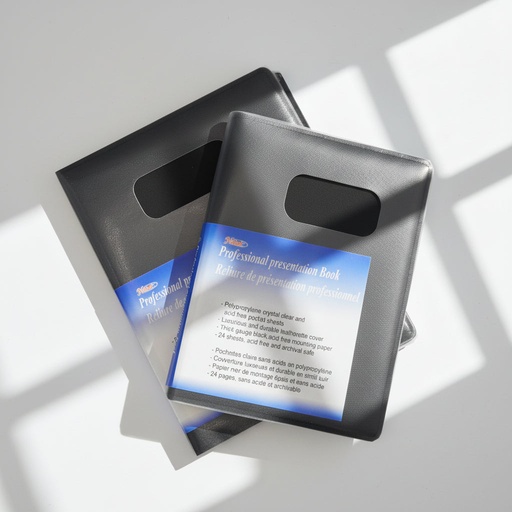 [FC PU-46] Livre de présentation professionnel en similicuir - 24 feuilles avec insert noir, 4" x 6"