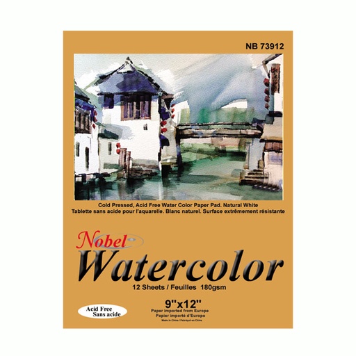 [NB 731216] Bloc de papier aquarelle importé d'Europe - 12 feuilles, 180 g/m², 12 "x 16"