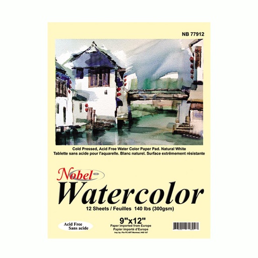 [NB 77912] Carnet de croquis aquarelle - 12 feuilles, 90 lb, 9 "x 12"
