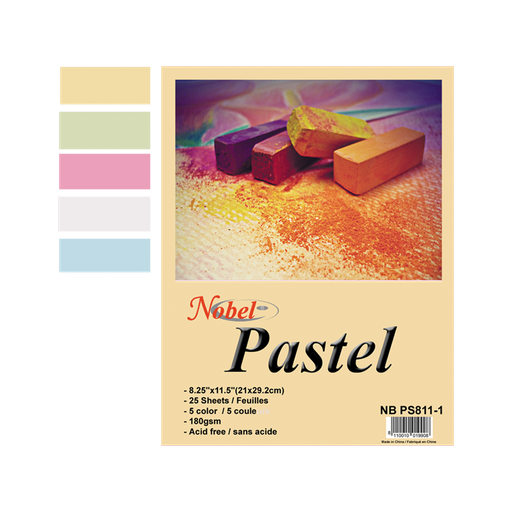 [NB PS811-1] Papier pastel - 25 feuilles, 5 couleurs, 180 g/m², 8 x 11"