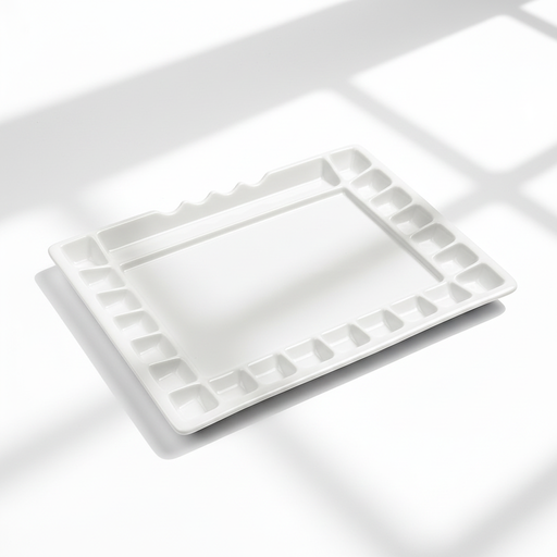 [NB 407-102] 21 Wells Ceramic Color Tray Palette 12" x 15 3/4"  - 1 Large Mixing Area and 4 Inclined Brush Holders
