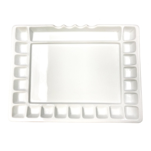 [NB 407-102] 21 Wells Ceramic Color Tray Palette 12" x 15 3/4"  - 1 Large Mixing Area and 4 Inclined Brush Holders
