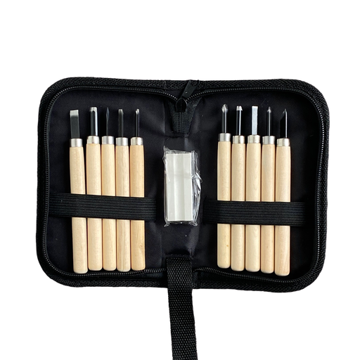 [FC 200-232] Wood Carving Set of 10 Knives with Cloth Bag and Whetstone