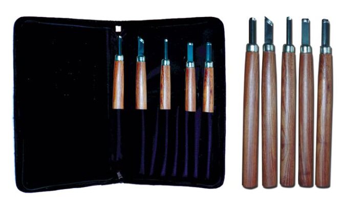 [FC 600-5] Professional Quality Wood Carving Knives and Case - Set Of 5