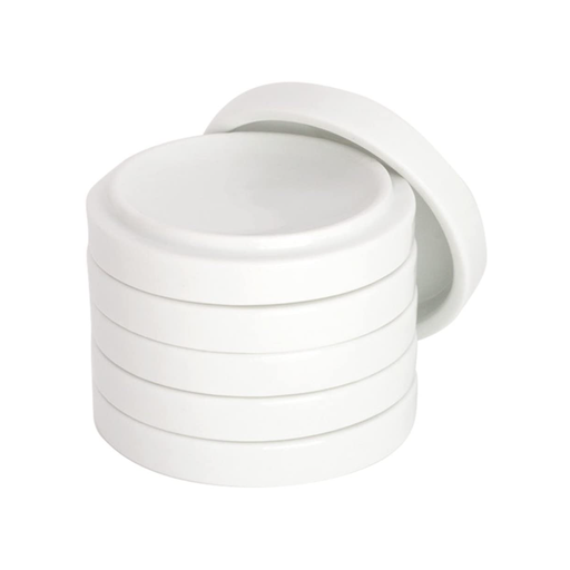 [FC 407-9] ensemble de 5 tasses à palette rondes empilables en porcelaine avec couvercle, 7,6 cm de diamètre x 7,6 cm de hauteur.