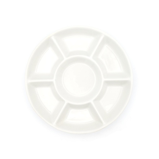 [FC 407-8] Round Ceramic Palette With Clear Cover and 7 Wells - 7 1/4" x 1 1/4"