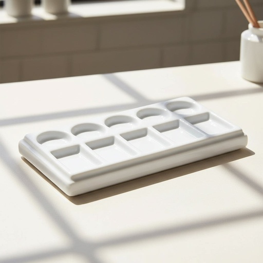 [FC 407-5] Ceramic Rectangular Palette, 5 Wells, 5 Slants