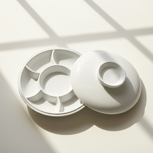 [FC 407-4] Hand-glazed White Porcelain Round Palette With Cover - 8 1/4" x 1 1/4" x 3"