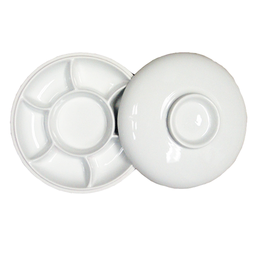 [FC 407-4] Hand-glazed White Porcelain Round Palette With Cover - 8 1/4" x 1 1/4" x 3"