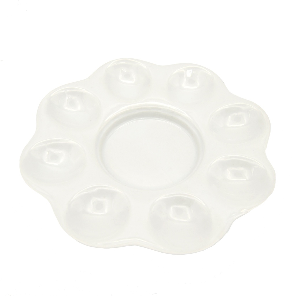 [FC 407-11] Porcelain Color Mixing Trays with 8 Slanted Wells and 1 Mixing Area - 7.5" x 1"