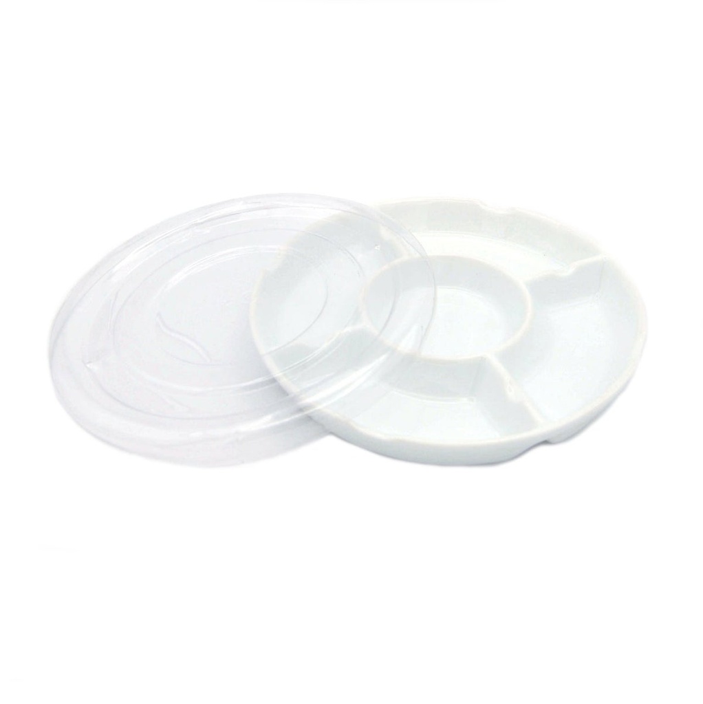 [FC 407-13] Porcelain Round Mixing Tray With Clear Cover - 7 1/4" x 1 1/4"