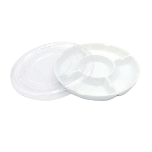[FC 407-13] Plateau à mélanger rond en porcelaine avec couvercle transparent, 7 1/4" x 1 1/4"