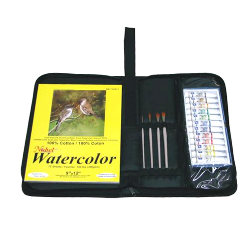 [FC 882-15N] Étui pour pinceaux et accessoires avec fermeture à glissière, fentes pour pinceaux et fente pour accessoires (espace pour un bloc-notes de 9 x 12 '')