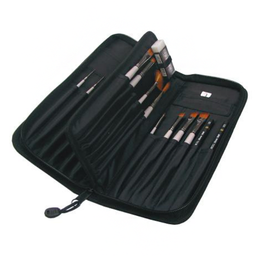 [FC 882-5024] Étui en nylon avec fermeture à glissière pour pinceaux à manche court - 24 emplacements, 11 "x 4,5"