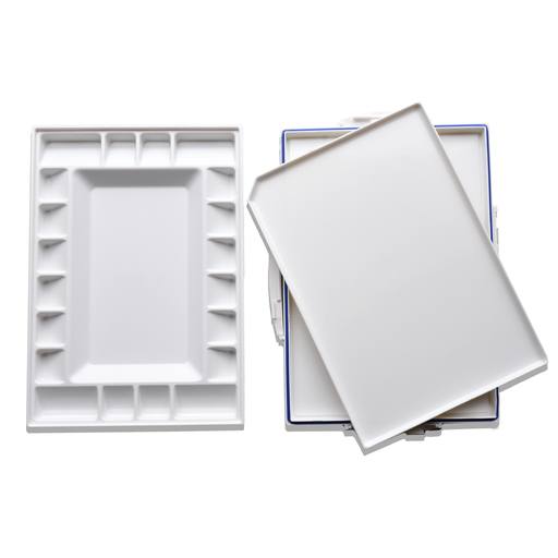 [FC 404-40] Airtight, Stain-Resistant Palette with 20 Slanted Wells and 1 Large Mixing Area - 9" x 13"