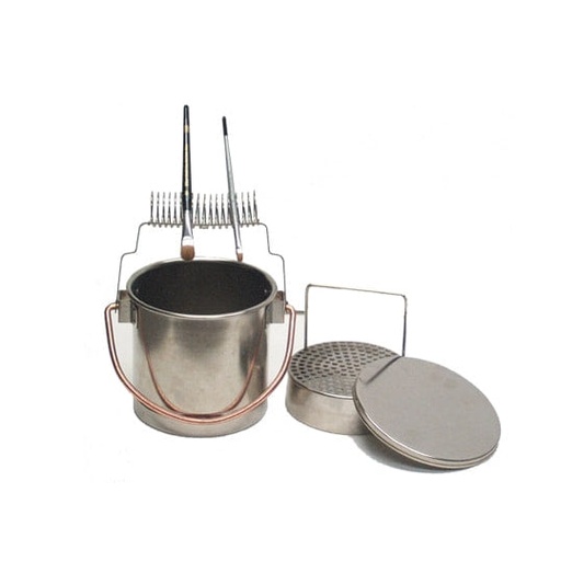 [FC 405-1] Lave-pinceau de luxe en acier inoxydable de 6 po x 5 1/2 po avec support, tamis et couvercle