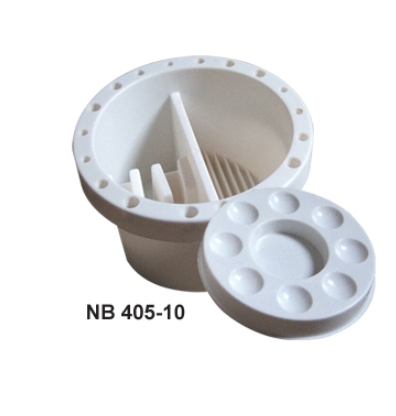 [FC 405-10] Circle Plastic Brush Washer Bassin With 18 Brush Holding Slots with a Cover that Doubles as an 8-Well Palette