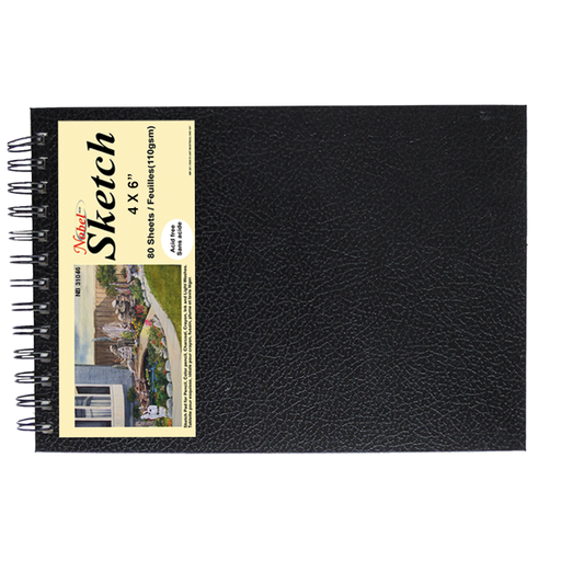 [FC 31046] Carnet de croquis à reliure spirale avec couverture noire - Orientation horizontale, 4" x 6"