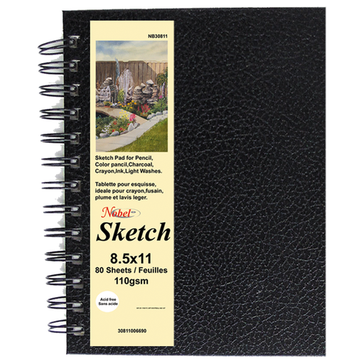 [FC 301417] Carnet de croquis à reliure spirale avec couverture en cuir - Orientation verticale, 80 feuilles, 110 g/m², 14" x 17"