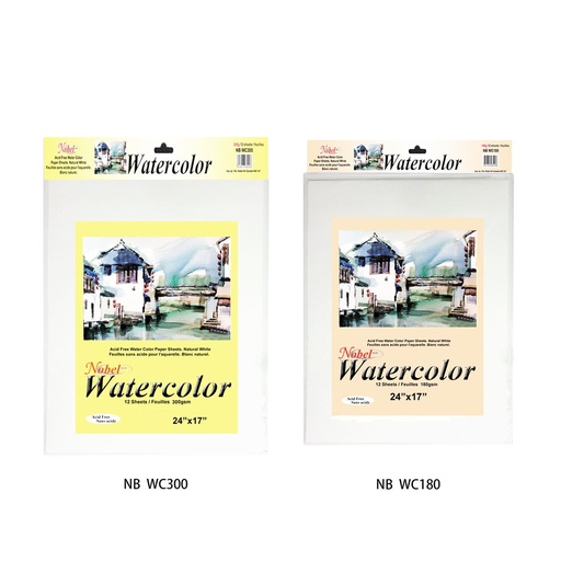 [FC WC180] 12 Feuilles de papier aquarelle (blanc naturel) - 17" x 24", 180 g/m²