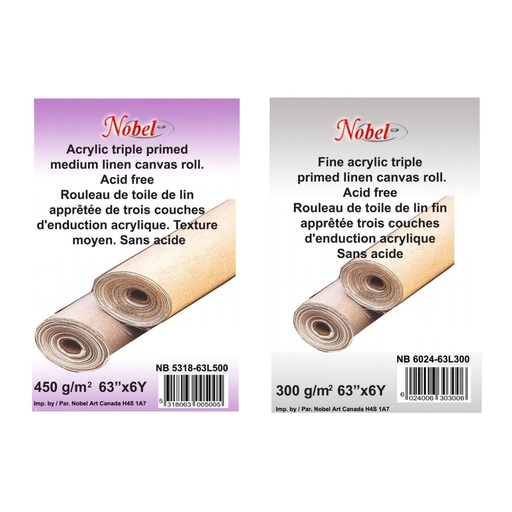 [NB 6024-63L300] Rouleau de toile fine 100 % lin, triple apprêt (acrylique), 300 g/m²