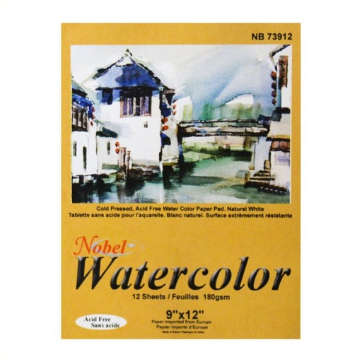 [NB 73912] Bloc de papier aquarelle importé d'Europe - 12 feuilles, 180 g/m², 9 "x 12"