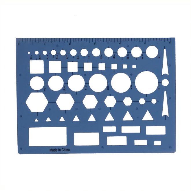 [FC TEM-10] All Purpose Template - Features Circles, Squares, Triangles, Hexagons, Rectangles, And Arrows In Various Sizes, With A 6" Ruler