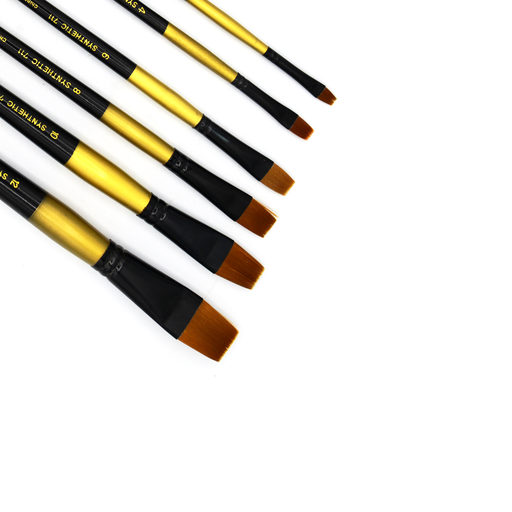 [FC 7116BG] Aquaflex - Brown Synthetic Hair Brushes with Long Handle - Set of 6 Filbert Brushes