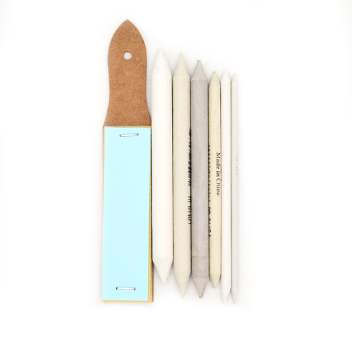[NB 1107B] 6 Varied Two-Sided Paper Blending Stumps + Sandpaper Set