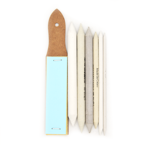 [NB 1107B] 6 Varied Two-Sided Paper Blending Stumps + Sandpaper Set