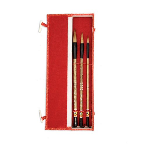 [NB 108-10] Pure Red Sable Hair Bamboo Brush Set - Premium Professional Quality, Set of 3