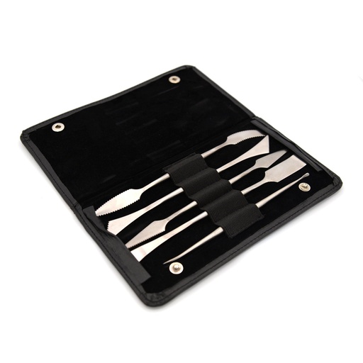[FC 703-10] Outils de modelage en acier inoxydable avec pochette - ensemble de 5